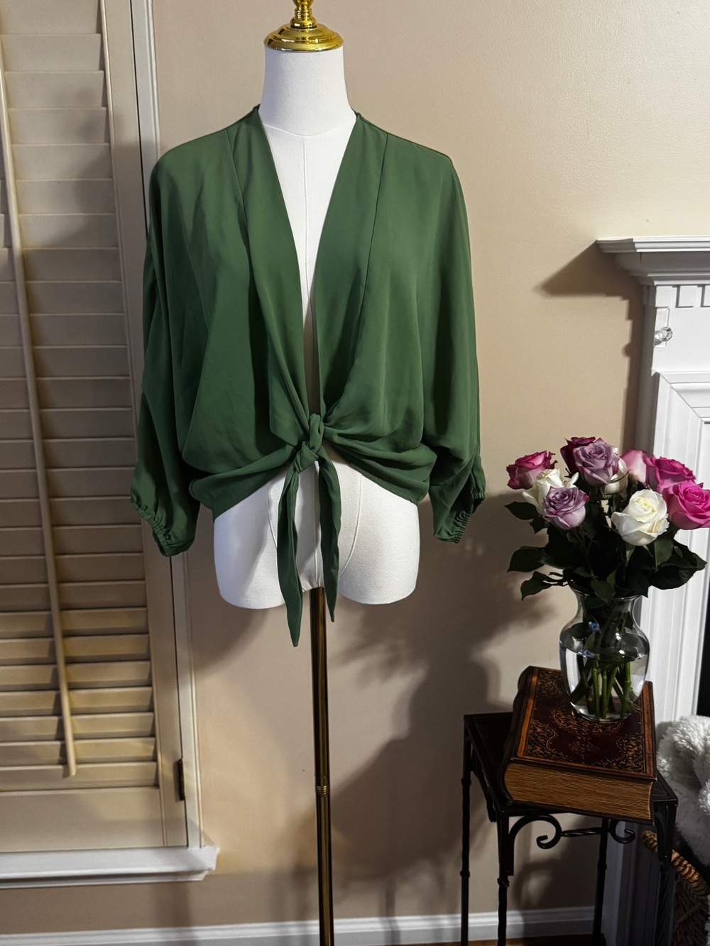 Olive Green Tie-Front Cardigan